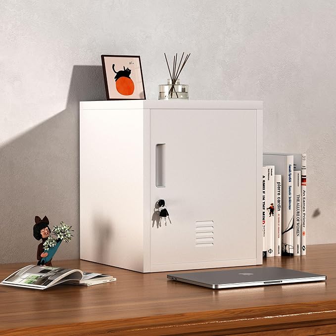 Metal Storage Locker Cabinet with Locking Door and Adjustable Shelf for Home Office Classroom Workshop Organization (White)