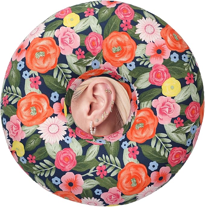 Ear Hole Piercing Pillows for Ear Pain Side Sleeping CNH Pillow Pressure Sore Pain Relief Ear Guard Lifesaver Tinnitus Support Neck Head, Painting Flower