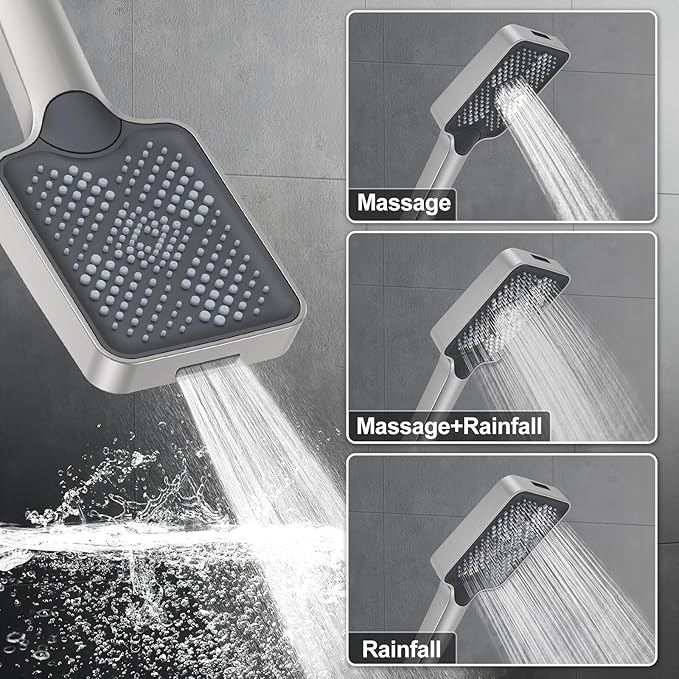 KOJOX Brushed Nickel Thermostatic Shower System, Push Button Diverter Shower Faucet Set with 12" Ceiling Mount Rain Shower, 6" Wall Mount Shower Head, and 4-in-1 Handheld Spray