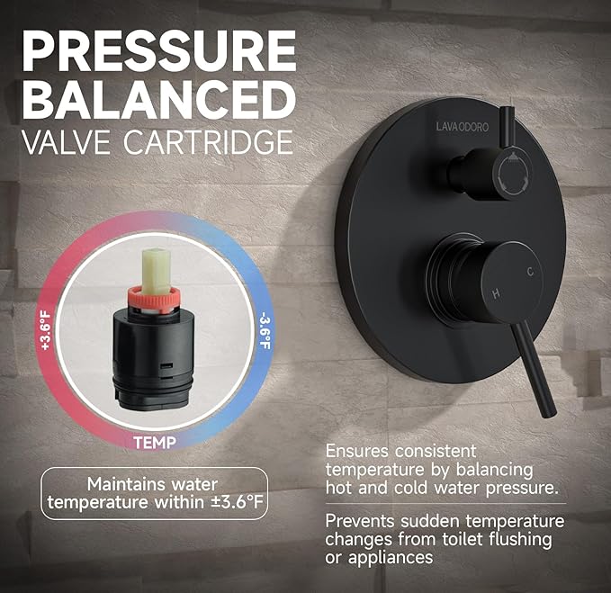 Lava Odoro Modern 2-Setting Round Rain Shower System with Handheld, Matte Black Rainfall Shower Faucet Set Rain Shower Head and Handle Set, Shower Valve Trim Kit, 10 Inch, Matte Black, SF104-MB