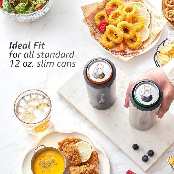 NEW HyperChiller SLIM HBC100SS, Dual Wall Vacuum Insulated, Slim Can Cooler, Beer, Soda, Energy Drinks, Seltzer, Wine Cooler, Fits All Standard 12 OZ Slim Cans, Cup Holder Friendly, Stainless Steel
