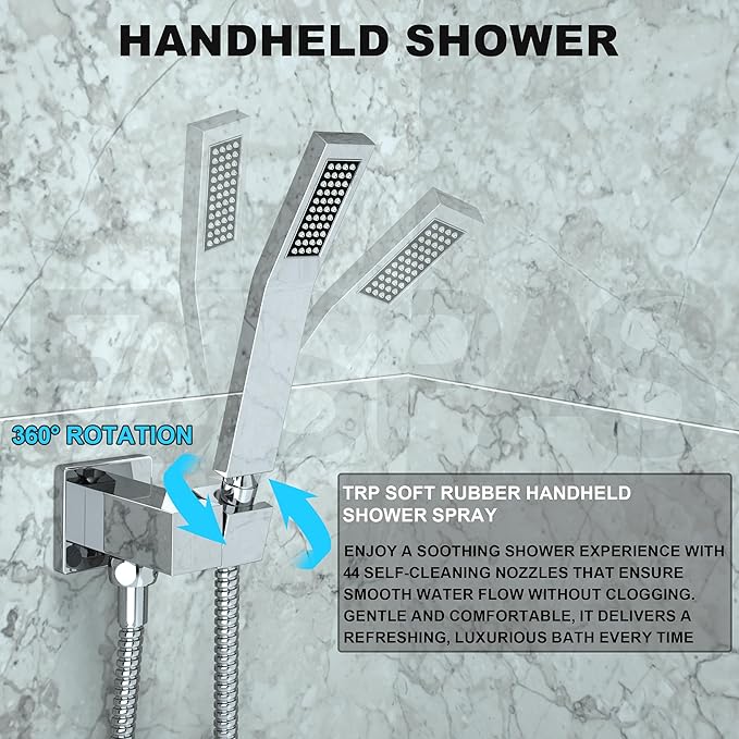 Shower Faucet Set, Shower System with 10 Inch Rain Showerhead and Handheld Shower, Wall Mounted High-Pressure Showerhead Combo Set Included Valve and Trim, Polished Chrome
