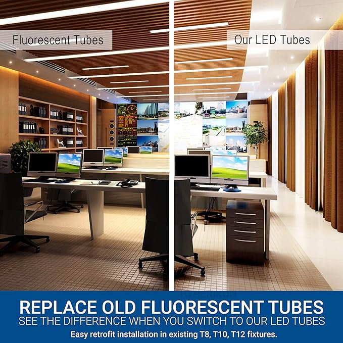 15-Pack T8 5FT 48W LED Tube Light Bulb G13 Bi Pin Base 6000K Cool White 5 Foot Garage Warehouse Shop Lights Replacement for T10 T12 Flourescent, Dual-end Power