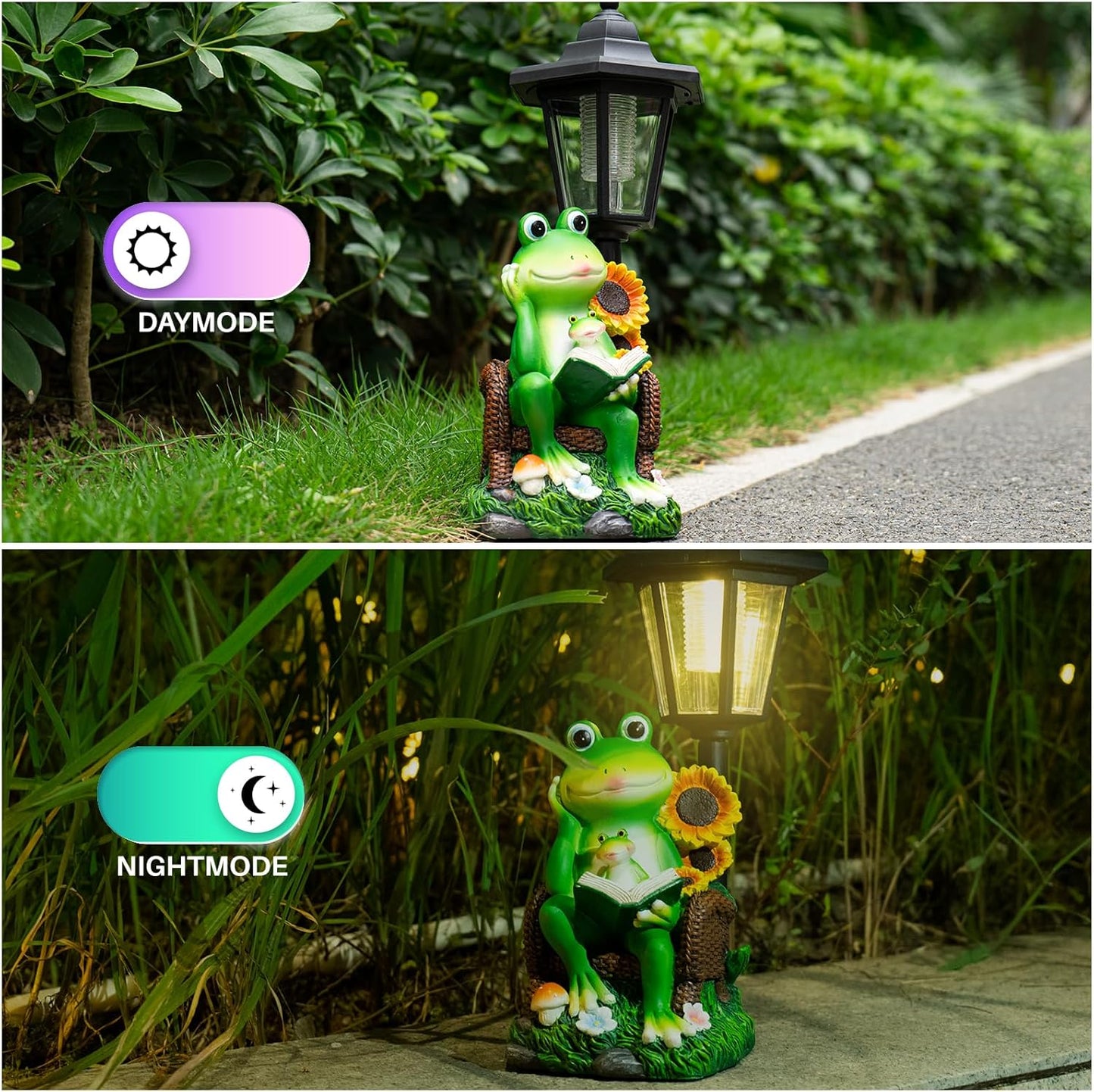 mopha Solar Garden Statues Frog Decor wth Lanterns - 12.5'' Figurines Decorations for Patio Yard Lawn Ornaments Gifts for Christmas Birthday Easter Housewarming