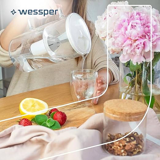 D2 Borosilicate White Glass Water Filter Pitcher Crystal Clear Hydration 8-Cup Capacity | 2in1 Water Purifier Pitcher and Stylish Water Carafe | Efficient Filtration for Pure Refreshing Water