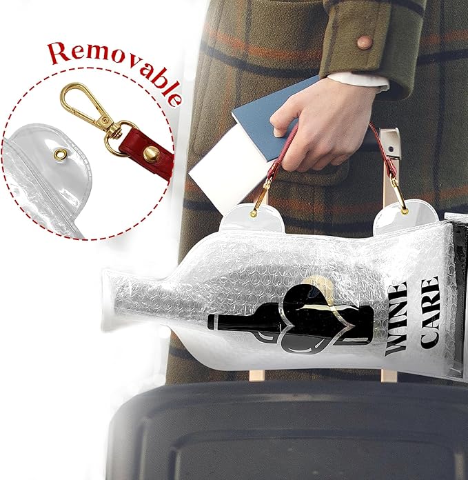 Daily Treasures 4 Set (12 pcs) Upgrade Reusable Wine Bags for Travel with Imitation Leather Handle, Carry Convient, Wine Bottle Protector for Airline Triple Luggage Leak-proof Safety Impact Resist