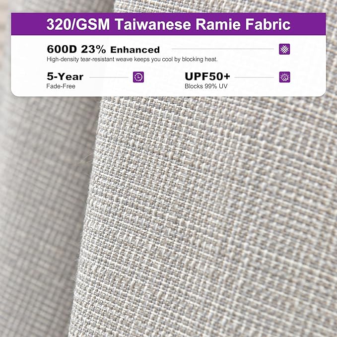 PURPLE LEAF 6 X 10 FT Semi-Auto Outdoor Patio Umbrella with Base Market Table Sun Umbrellas with 6 Aluminum Sturdy Ribs for Backyard Deck Garden Pool (Gray Pole Beige Canopy)