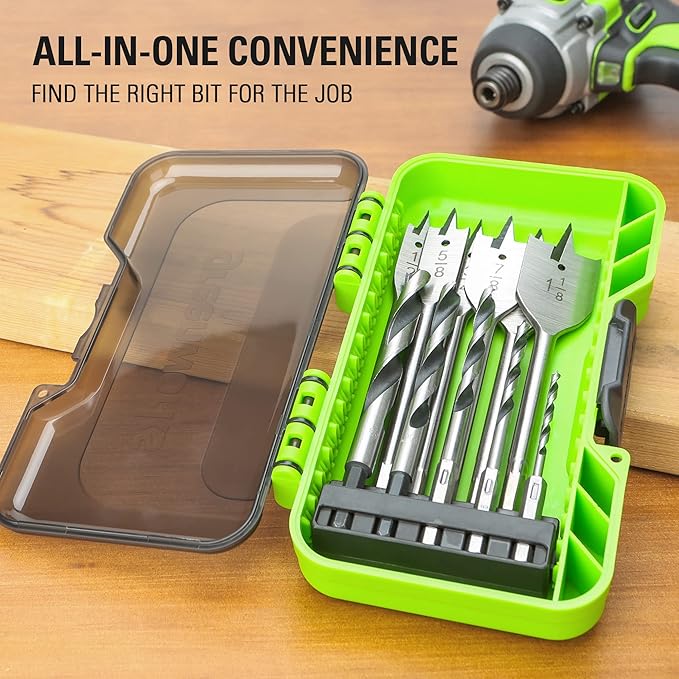 Greenworks 11 Pcs Wood Drilling Set for Woodworking, Plywood, Particle board, Fiberboard (Including Hex Shank Spade Bits & Brad Point Drill Bits)