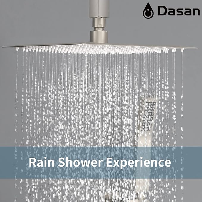 Brushed Nickel Shower System with 4 PCS Shower Body Spray Jets & 12’’ Ceiling Shower Head & Handheld Spray, DASAN Full Body Shower Faucet System with Jets Rainfall Shower Combo Set, SA-SS03BBN-S12C