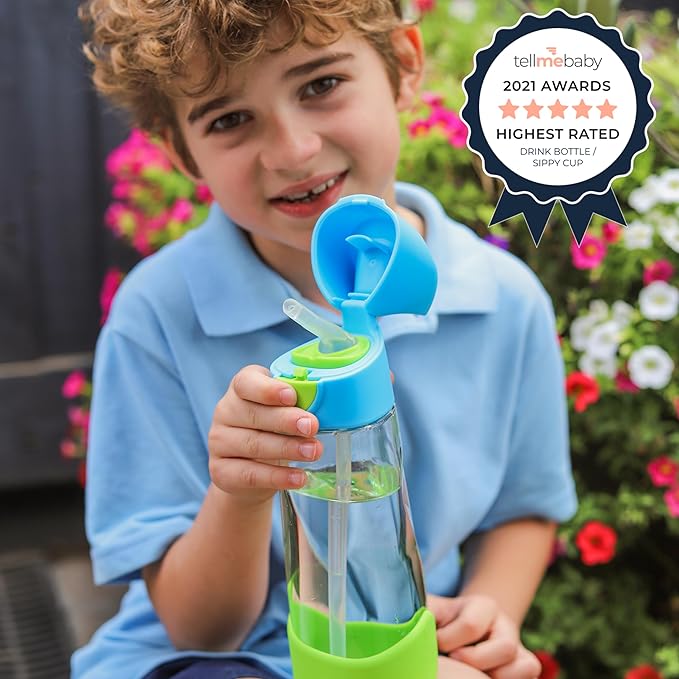 b.box 20oz Tritan Straw Bottle: Large Kids Water Bottle with Flip Straw for School, Daycare. Spill Proof, Leak Proof, Dishwasher Safe, BPA Free (Graphite, 20 oz)