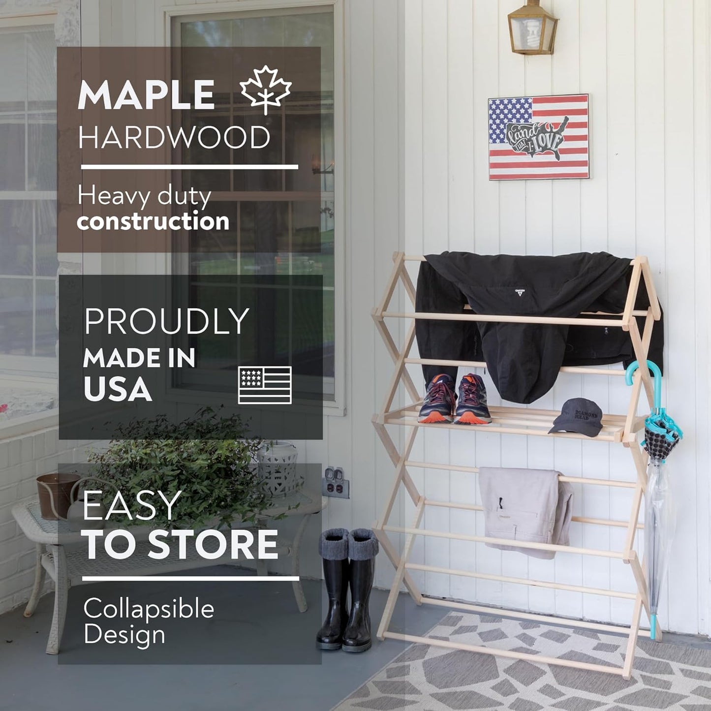 Pennsylvania Woodworks Clothes Drying Rack: Solid Maple Hard Wood Laundry Rack for Sweaters, Blouses, Lingerie & More, Durable Folding Drying Rack, Made in USA, No Assembly Needed, Large