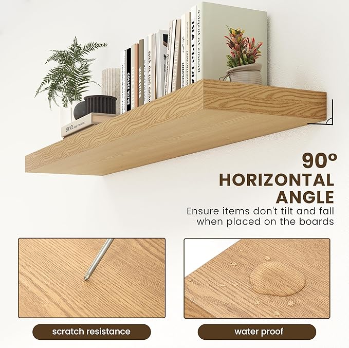 Deep Floating Shelves for Wall - 55 Inch Wide x 12 Inch Deep Wall Shelves Set of 1 - Rustic Oak Color Wood Shelves for Living Room, Bathroom, Laundry Room, Bedroom, Kitchen, Home Office