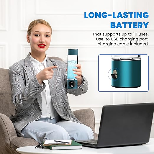 Hydrogen Water Bottle Generator- [+3000PPB] 4th Generation Hydrogen Generator Water Bottle with LED Display & Extended Battery Life- Compact, Portable (Turquoise)