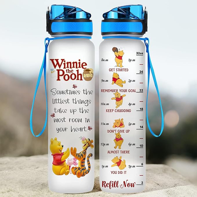 Winnie Pooh 32 Oz Water Track Bottle, Sometimes The Littlest Things Water Bottle With Time Marker, Pooh Bear Motivational Insulated Water Bottle, Gifts For Family Friend