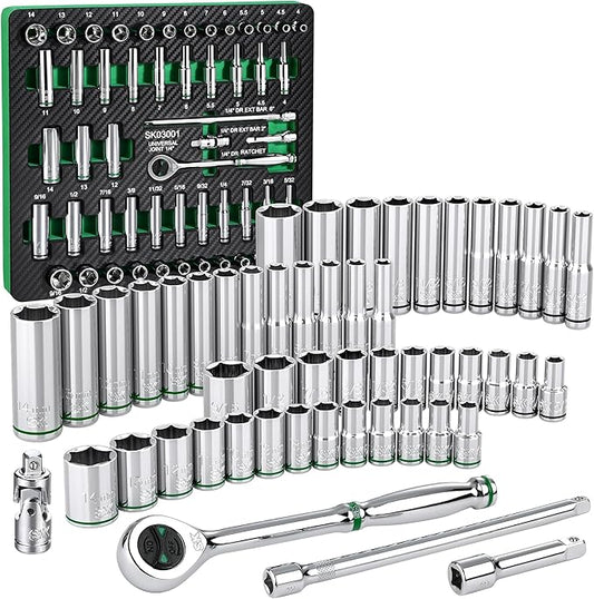 SK 1/4" Drive Socket Set with 160-P Ratchet, 52-Piece, SAE & Metric, SuperKrome Finish, Premium CR-V Construction, with EVA Foam Tool Organizer