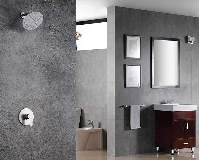 sumerain Shower Faucet Brushed Nickel,Single Handle Solid Brass Rough-in Valve with Shower Arm and Showerhead