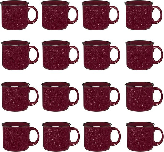 Set of 16 Ceramic Campfire Mugs – 15 Oz, Maroon – Coffee & Tea Cups for Home, Work, Travel, Camping – Customizable, Great for DIY, Events, Companies