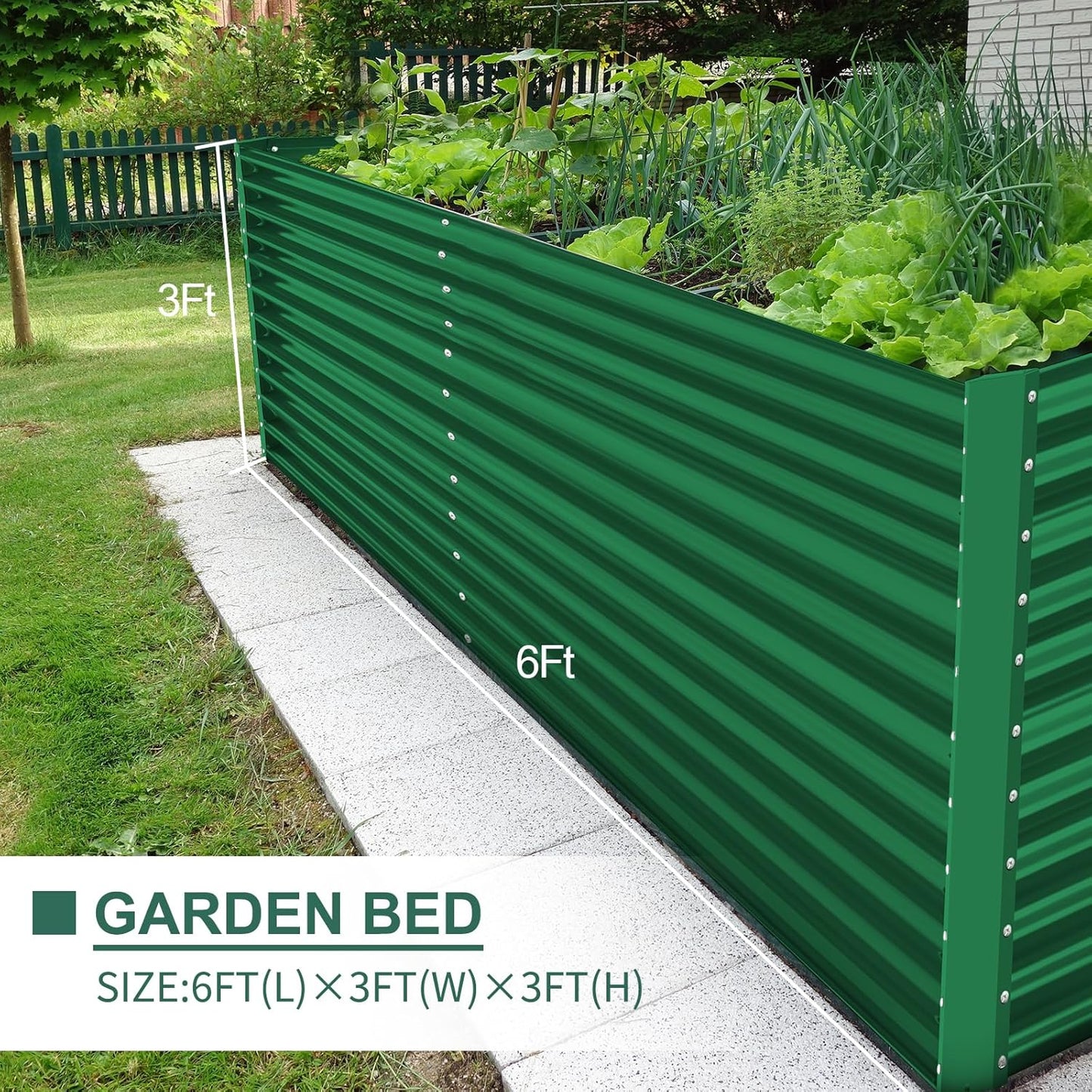 Land Guard 6x3x3ft Rectangular Galvanized Raised Garden Beds, Large-Capacity Metal Planter Box Outdoor, Durable Deep Raised Garden Bed 3ft Tall, Raised Beds for Gardening Vegetables, Forest Green