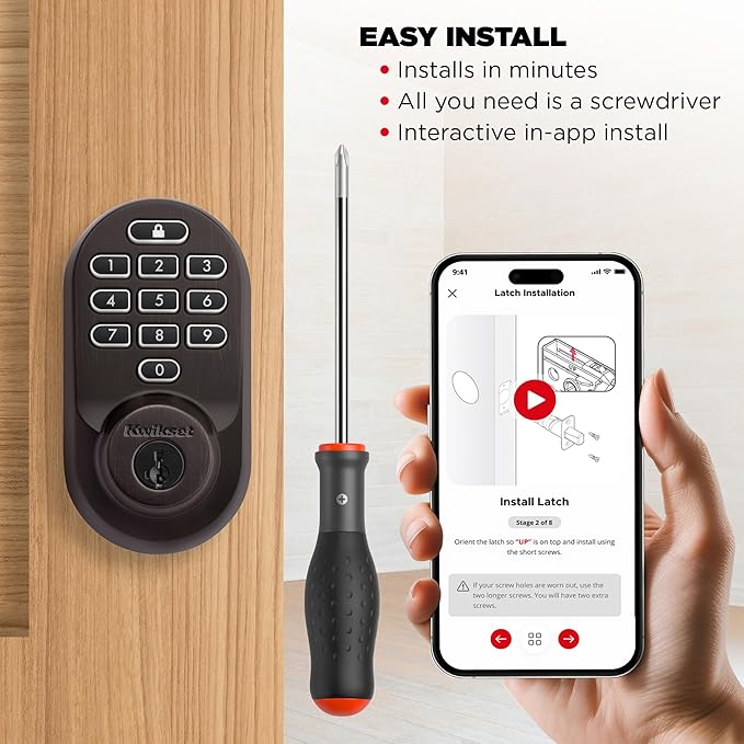 Kwikset Halo Wi-Fi Smart Lock, Keyless Entry Door Deadbolt, Geofence Auto-Unlock, Grade AAA Certified, No Hub Easy Install, Venetian Bronze Lifetime Finish Warranty, Backlit Keypad