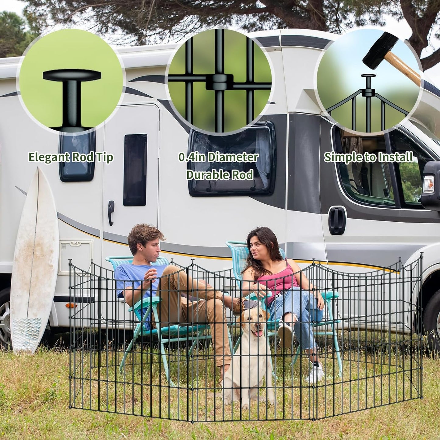 10 Panels Garden Fence Dog Fence Outdoor for Yard, 32in H x 23.6ft L Rustproof Metal Fencing with Ground Stakes | No Dig Animal Proof Containment for Pets/Rabbits | Durable Patio Security Panels