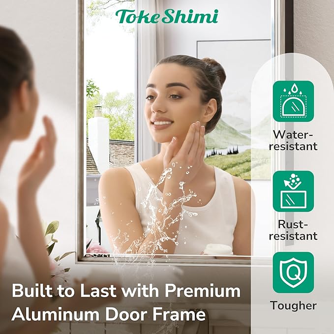 TokeShimi 17x25 Beveled Mirrored Medicine Cabinet Wall Mounted or Recessed Medicine Cabinet with Mirror for Bathroom Brushed Nickel, Aluminum Framed Metal Mirror with Storage Adjustable