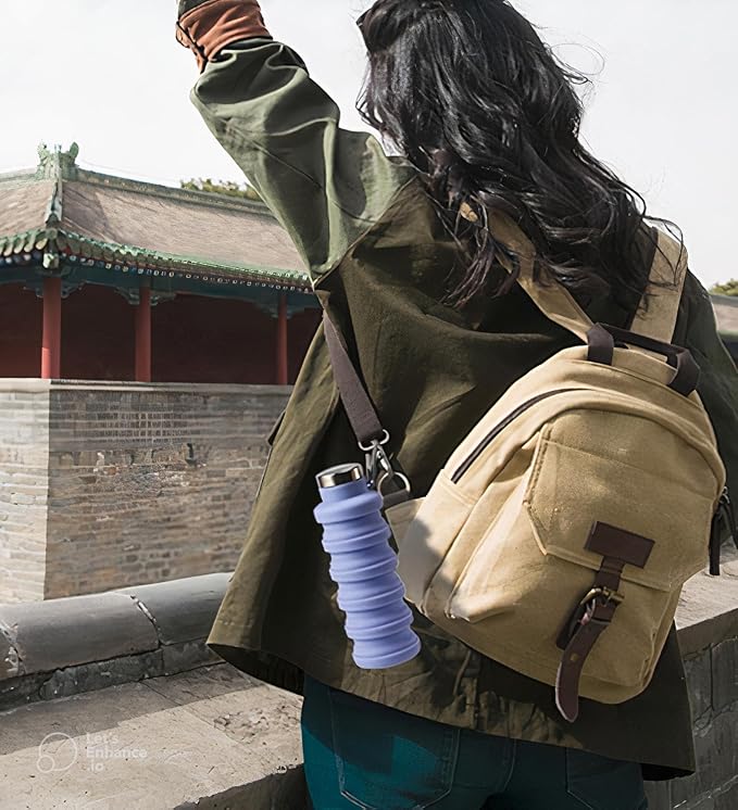 Foldable Water Bottle, 500 ml, BPA Free, Silicone Bottle for Travel, Gym, Cycling, Hiking (Purple)