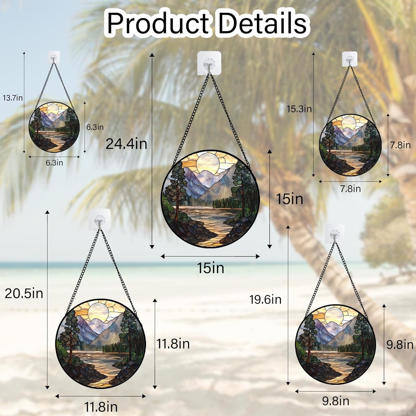 Stained Glass Window Hanging, Sunset Mountains Lake Tree Sun Catcher for Window Home Decor Landscape Suncatcher Mother's Day Birthday Gifts for Women Men Mom and Nana 7.8 in