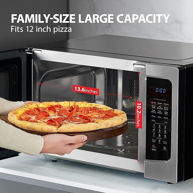 Toshiba Air Fryer Combo 4-in-1 Countertop Microwave Oven, Smart Sensor, Convection, Mute Function, Position Memory 13.6" Turntable, 1.5 Cu Ft, 1000W, Silver, ML-EC42P(SS)