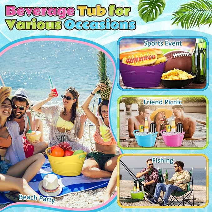 Norme 24 Pcs Oval Storage Tub with Handles, 4.5L Plastic Ice Bucket Wine Beer Champagne Bottle Drink Cooler Tub for Parties Beverage, Storage Basket (Multicolor)