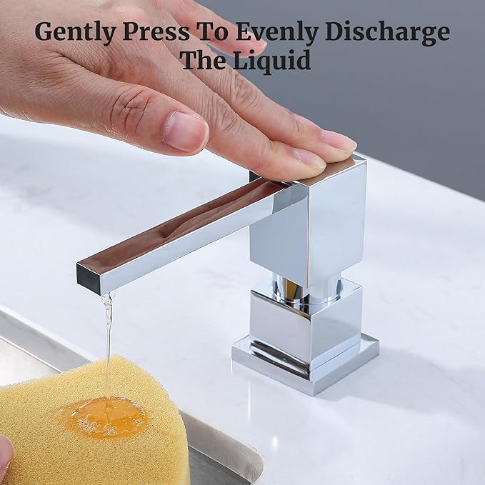 Sink Soap Dispenser for Kitchen Sink (Chrome), All Brass Built-in and Refill from Top Design,Metal Hand Soap & Dish Soap Copper Pump