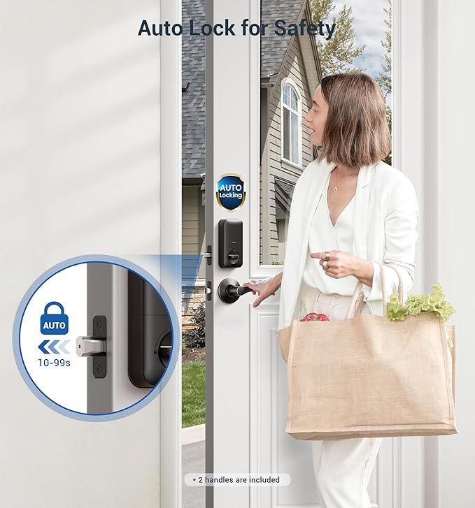 Veise Fingerprint Door Lock with 2 Lever Handles - Keyless Entry Door Lock, Electronic Keypad Deadbolt, Digital Smart Code & Front Handle Sets, Auto-Locking, Easy Installation, Oil Rubbed Bronze