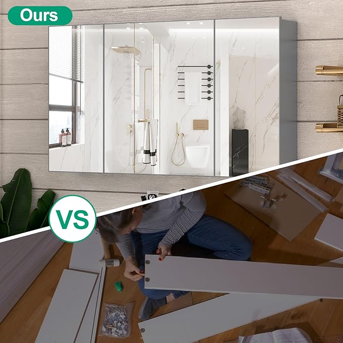 40 x 24 Farmhouse Medicine Cabinet, Tempered Frameless Bathroom Mirror with Storage, Silver Recessed or Surface Mount Aluminum Medicine Cabinet for Bathroom Modern-Large