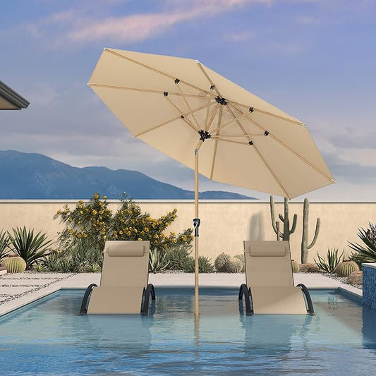 PURPLE LEAF 9 Feet Patio Umbrella Outdoor Table Umbrella Aluminum Round Market Umbrella with Push Button Tilt & 8 Sturdy Ribs and Crank Commercial Sun Umbrella for Garden Patio Balcony, Beige