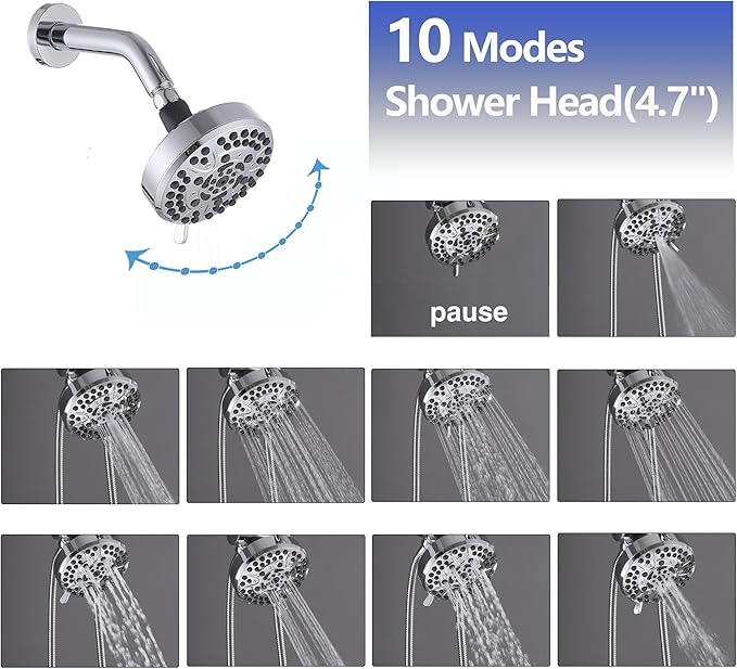 3 Handle Tub Shower Faucet Set, Bathtub Shower Faucet With Tub Spout Chrome Tub and Shower Trim Kit with Valve