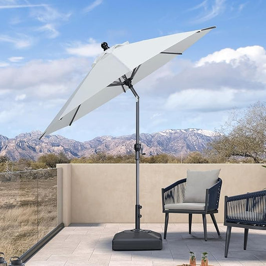 PURPLE LEAF 8' Round Patio Umbrella Outdoor Table Umbrella Aluminum Frame Market Umbrella Sun Umbrella with 8 Sturdy Ribs Tilt for Garden Deck Lawn Pool White