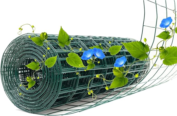 Green Metal Garden Fence, 72inch(H) x 50ft(L), 2 inch x 4 inch,12.5GA 2/3/4/5/6 Ft Tall Chicken Wire PVC Coated Welded Wire Mesh Roll for Dogs Border Yard Vegetable Plant Protection Poultry Netting