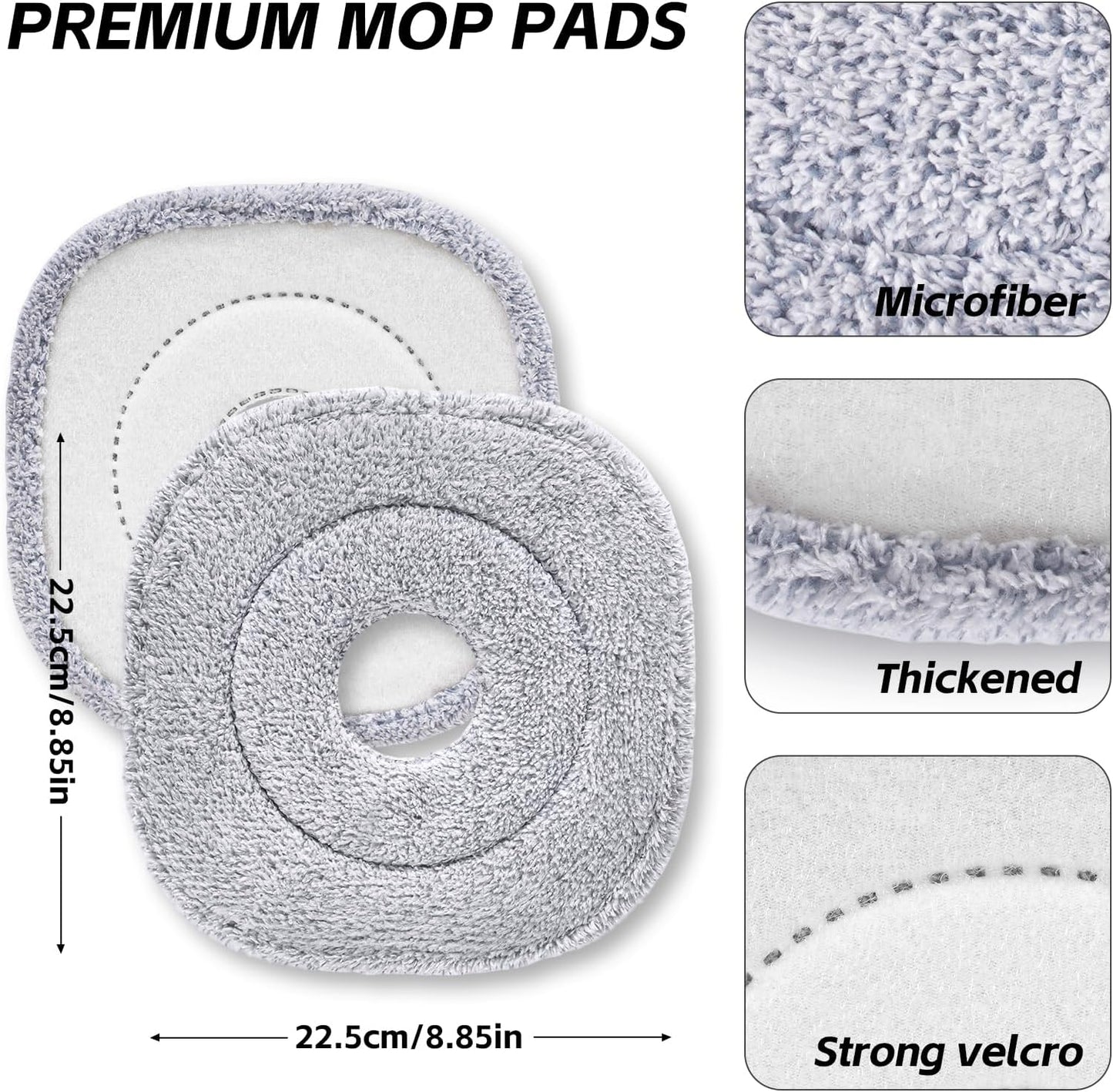 9 Inch Square Microfiber Mop Pad Refill Compatible with True & Tidy Mop System and Most 9 Inch Square Spin Mops - Thickened Washable & Reusable Mop Replacement Pad for Wet Dry Mopping(6 Pack)