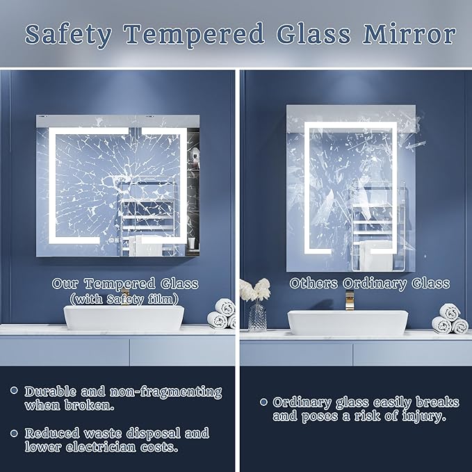 ExBrite LED Lighted Bathroom Medicine Cabinet with Mirror, 30 x 26 Inch, Recessed or Surface Mount, Anti-Fog, Stepless Dimming, Color Temperature Change, Built-in 6000K Sensor Light, Storage Shelves