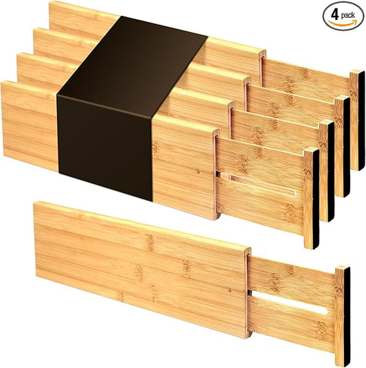 Utoplike Bamboo Drawer Dividers Large(Fits 18.6"-20.6" Drawer Inner Size, Height > 4.05"), Adjustable Kitchen Drawer Organizers for Clothing, Spring Loaded, 4 pcs