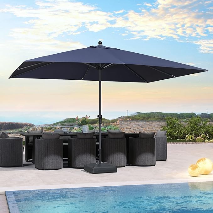 PURPLE LEAF 11.5' x 9' Patio Market Umbrella Outdoor Table Sun Umbrellas with Crank 8 Aluminum Sturdy Ribs for Pool Deck Backyard Beach Navy Blue