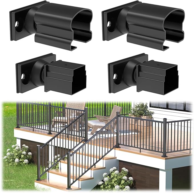 4 Pack Aluminum Deck Railing Bracket Connector, Adjustable Railing Bracket, Black Textured Powder-Coat Finish Railing System for Outdoor Decks, Porches & Balconies