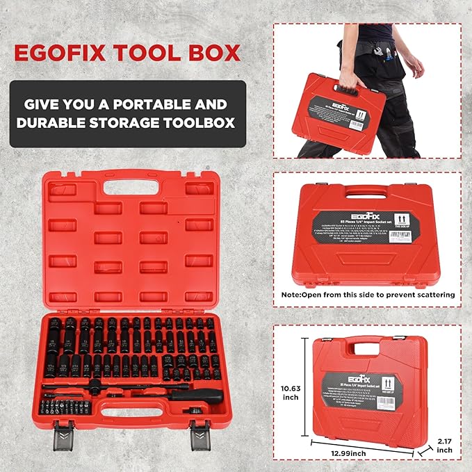 1/4" Socket Set 85 Piece, Metric Shallow/Deep Sockets (4-15mm) and SAE Shallow/Deep Sockets (5/32-9/16), Screwdriver Bit Set, Tool Kit for Home Use and Automotive Repair