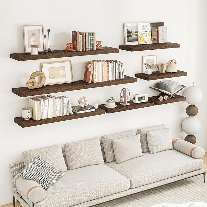 RICHFOCUS 48Inch Floating Shelves for Wall 1 Pack Shelves for Bedroom|Kitchen|Bathroom Wall Mounted Rustic Wood Floating Shelf with Invisible Brackets for Books|Storage|Decor, Rustic Brown