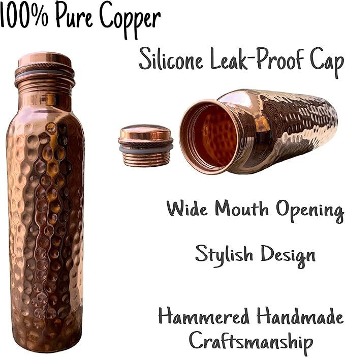 Copper Water Bottle for Drinking Copper Cups 100 Pure Copper Water Bottle Copper of Siddhivinayak Overseas 32 OZ / 950 ML Handcrafted Cup Hammered Ayurvedic Copper Tumbler Dispenser Water Pitcher