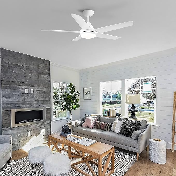 NicBex Ceiling Fan 48 Inch Modern Ceiling Fans with Integrated LED Light and Remote Control Double Finish Ceiling Fan with 5 Blades for Living Room, Bedroom, White
