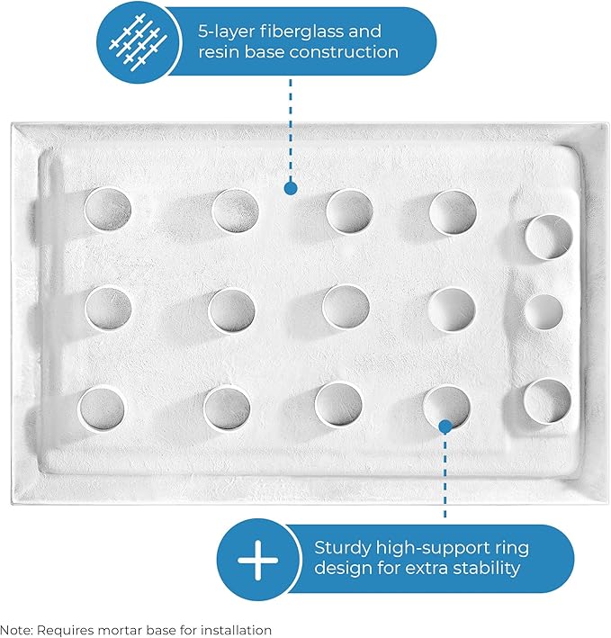 OVE Decors 54-in W x 32-in D Shower Base Pan Rectangle, Hidden Side Drain, White Acrylic, Reversible Design