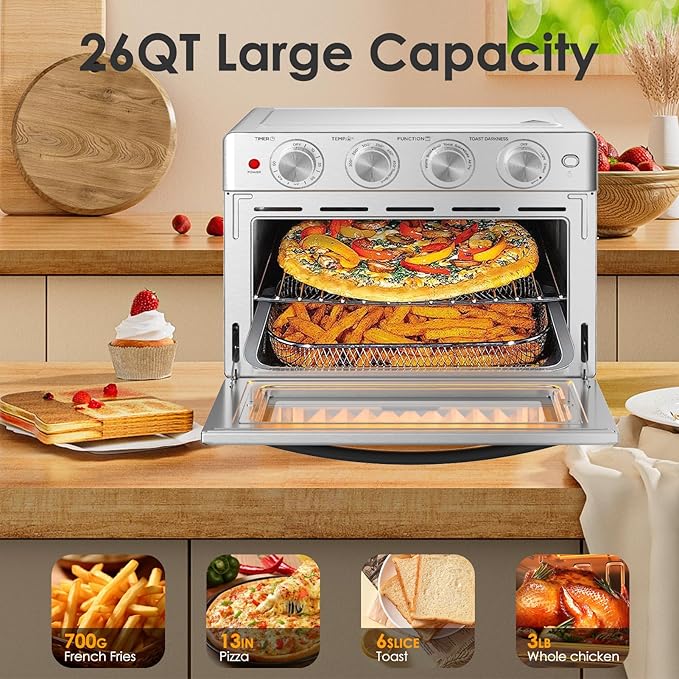 Geek Chef 25 QT Extra Large Air Fryer, Convection Toaster Oven with 6 Slice Toast, Bake, Roast, Pizza, Stainless Steel