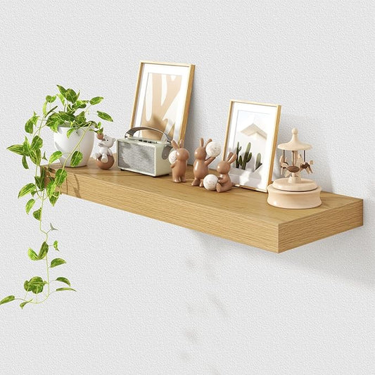 Deep Floating Shelves for Wall | 36 Inch Wide x 12 Inch Deep Floating Shelves | 36W x 12D Rustic Oak Wide Wall Shelves | Bookshelf Laundry Shelf TV Shelf
