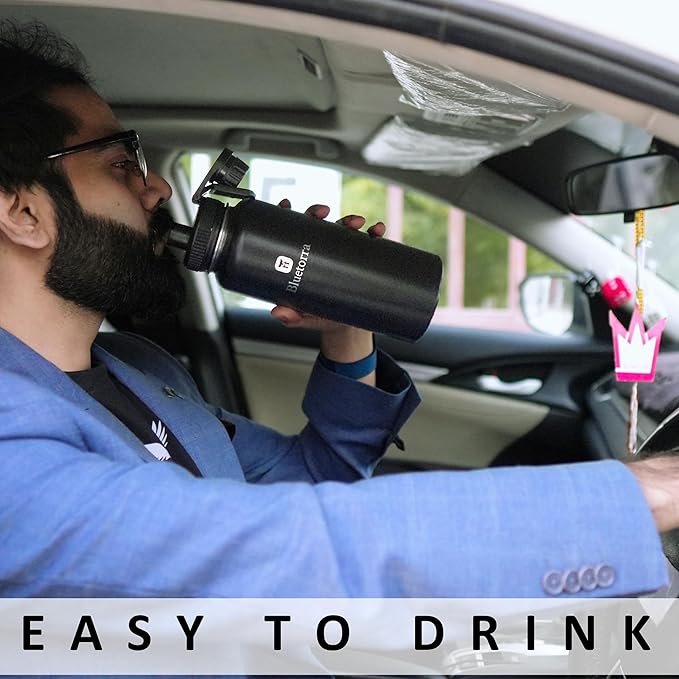 Bluetorra Black Stainless Steel Water Bottle 32 oz Vacuum Insulated, Leakproof Lid Keeps Drinks Cold 24 Hours, Durable - Ideal for Sports, Gym, Outdoor Activities Stay Hydrated water bottle