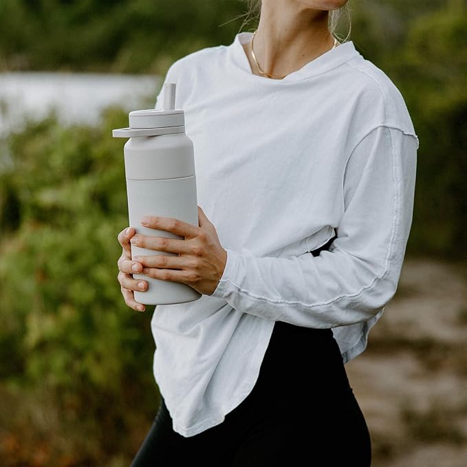 BrüMate Rotera 35 oz Stainless Steel Water Bottle with Touch Free Straw and Carry Handle | 100% Leakproof Insulated Water Bottle | Cup Holder Friendly Base | (Sage)